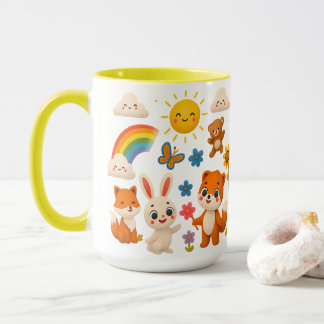 Tasse en céramique Animaux Joyeux et Arc-en-ciel