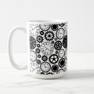 Tasse en céramique blanche avec horloge noire et b