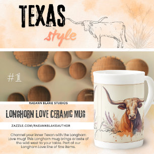 Tasse en céramique de porcelaine Longhorn Love #1