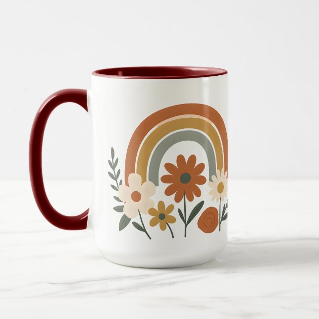Tasse en céramique florale arc-en-ciel rétro (Gauche)