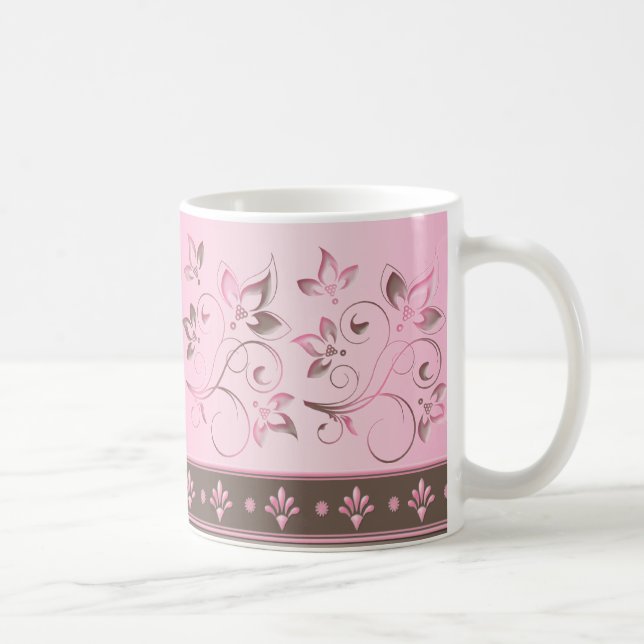 Tasse en céramique florale de rose et de brun (Droite)