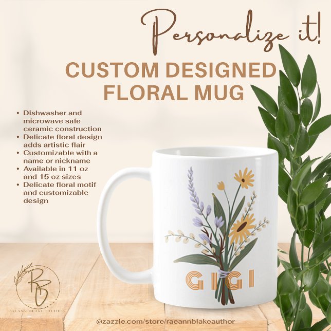Tasse en céramique florale personnalisée (Créateur téléchargé)