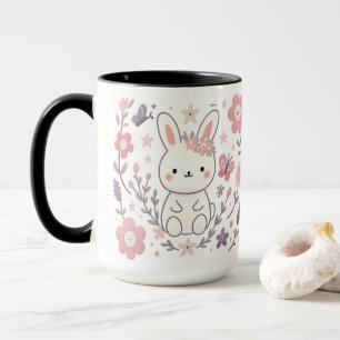 Tasse en céramique lapin floral fantaisiste