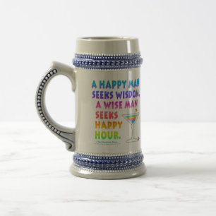 Tasse en grès à bière Happy Hour pour homme sage