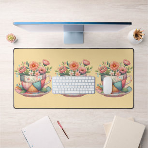 Tasse en patchwork avec des fleurs fantaisistes