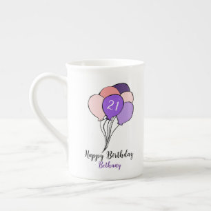 Tasse En Porcelaine 21e anniversaire violet & rose bouquet de ballons