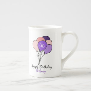 Tasse En Porcelaine 30e anniversaire violet & rose bouquet de ballons