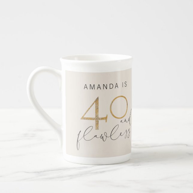Tasse En Porcelaine 40 & Flawless Pink & Gold Nom 40e anniversaire (Gauche)