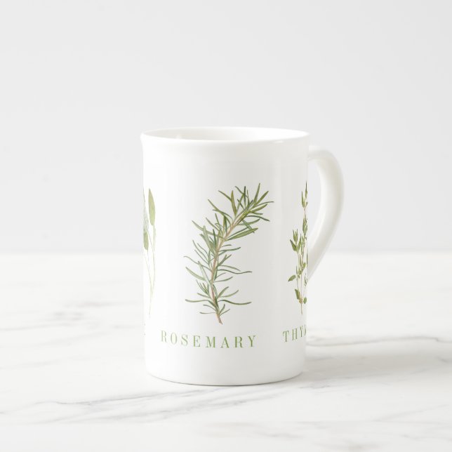 Tasse En Porcelaine 4 HERBES FRAÎCHES Bone China Mug (Devant droit)