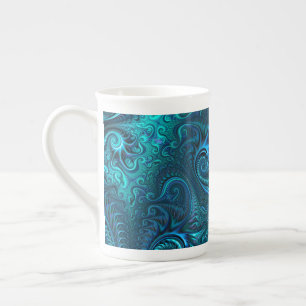 Tasse En Porcelaine Abstrait bleu coloré et Motif spiral Turquoise
