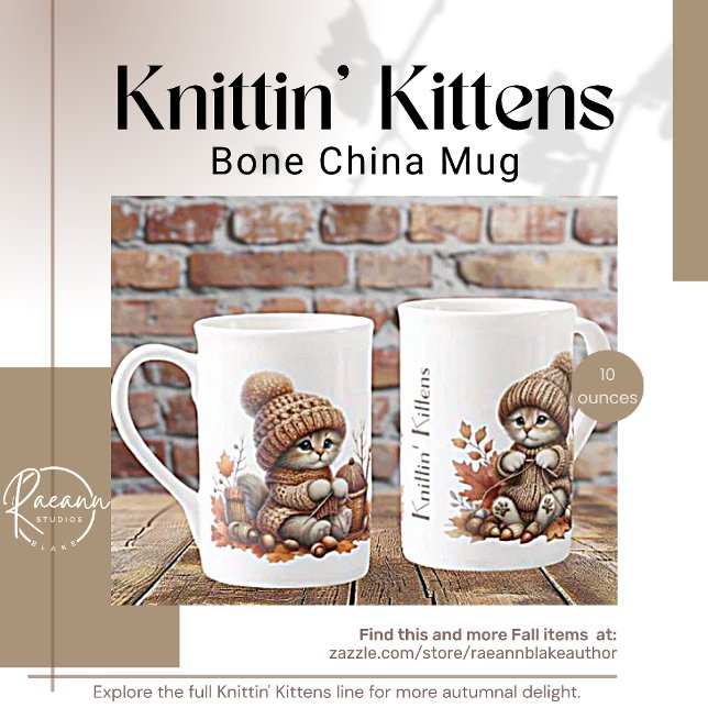 Tasse En Porcelaine Adorable Knittin' Kittens Bone Chine Mug (Créateur téléchargé)