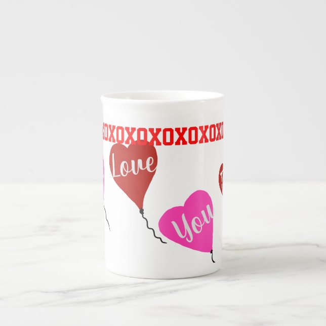 Tasse En Porcelaine Aimez-vous Coeurs rouges roses (Devant)
