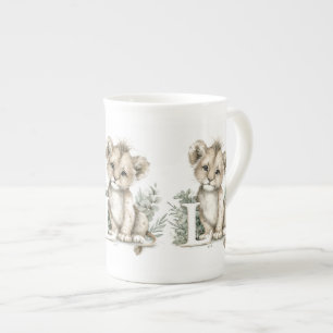 Tasse En Porcelaine Alphabet mignon bébé animal lion aquarelle