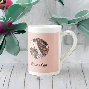 Tasse En Porcelaine Alphonse Mucha Art Nouveau Femme Aux Fleurs Roses