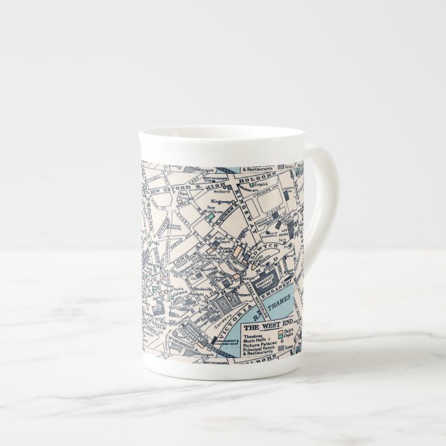 Tasse En Porcelaine Ancienne carte du West End londonien (Devant droit)