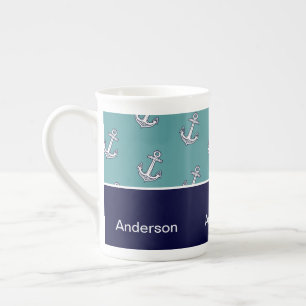 Tasse En Porcelaine Ancre nautique personnalisée Salle de bain Turquoi