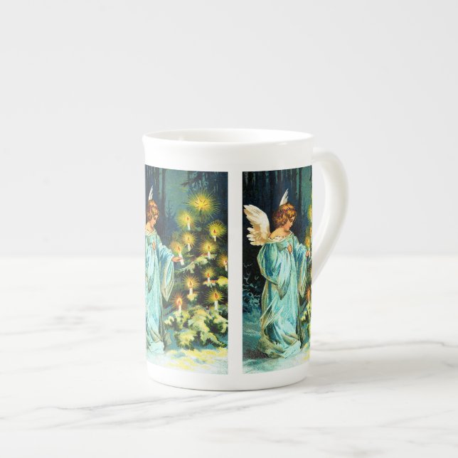 Tasse En Porcelaine Ange décorant l'arbre de Noël (Devant droit)