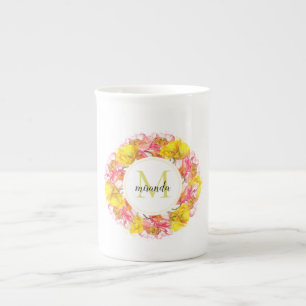Tasse En Porcelaine Aquarelle artistique Pavot Monogramme de couronne