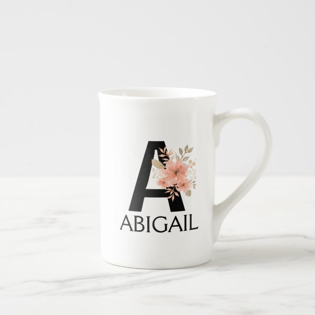 Tasse En Porcelaine Aquarelle Blush Pastel Rose Monogramme avec nom (Droite)
