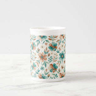 Tasse En Porcelaine Aquarelle Floral Teal Cuivre