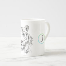 Aquarelle originale W Tiger Zodiac chinois initial