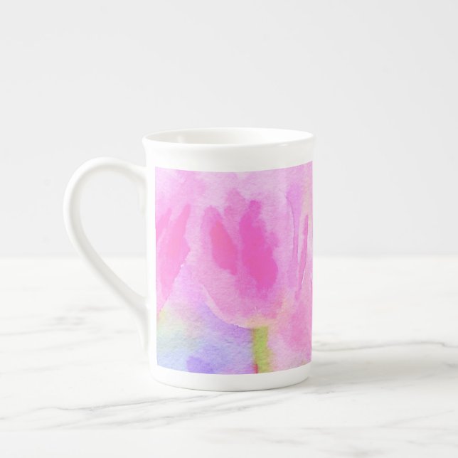 Tasse En Porcelaine Aquarelle Tulipes rose os Chine Musique (Gauche)