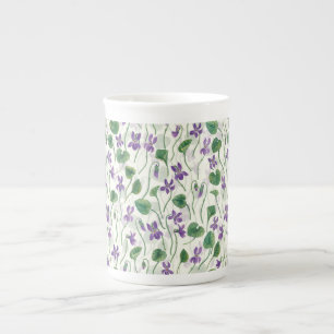 Tasse En Porcelaine Aquarelles violettes sur blanc cassé