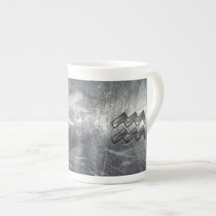 Tasse En Porcelaine Aquarius Symbole Grunge Distressed Silver Steel