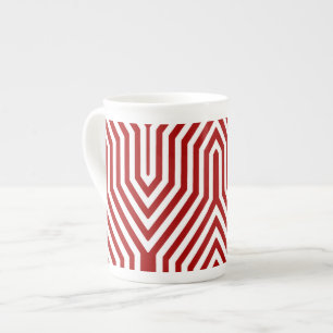Tasse En Porcelaine Art Déco géométrique - rouge foncé et blanc