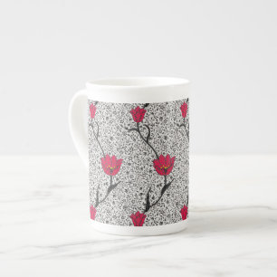 Tasse En Porcelaine Art Nouveau Tulip Damask, gris et rouge