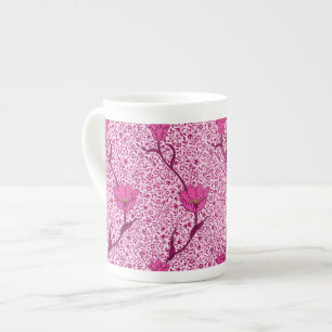 Tasse En Porcelaine Art Nouveau Tulipe Damas, Vin et Fuchsia Rose