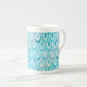 Tasse En Porcelaine Balances de poissons Turquoise bleu brillant