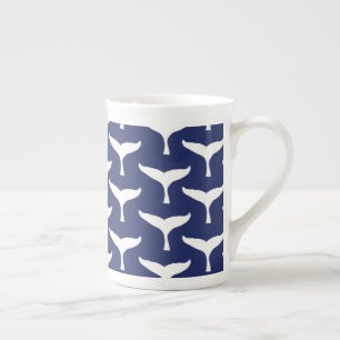 Tasse En Porcelaine Baleine blanche Queue Animal marin Océan bleu Mari