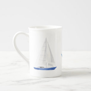 Tasse En Porcelaine Bateau à voile et ancre bleue Nautique