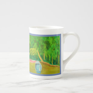Tasse En Porcelaine Bateaux dans l'aquarelle d'étang du jardin de