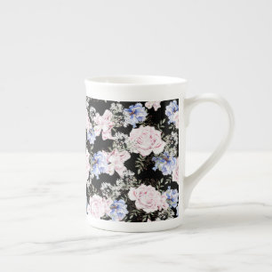 Tasse En Porcelaine Beau Motif Floral Roses Iris Rose Bleu 