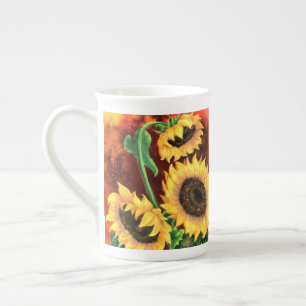 Tasse En Porcelaine Beaux Trois Tournesols - Peinture d'art imaginaire