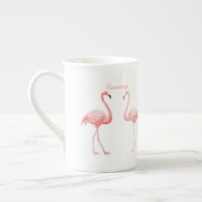 Tasse En Porcelaine Belle Conte Fée Pour Deux Flamants roses Fleur Tro (Gauche)