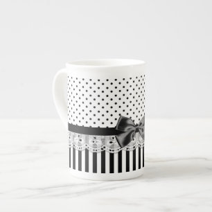 Tasse En Porcelaine Black and White Victorian Stripes with Bow