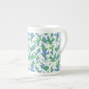 Tasse En Porcelaine Blancs neige sur Poudre Bleu Motif Floral