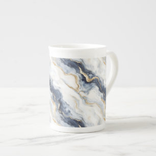 Tasse En Porcelaine Bleu Blanc Or Abstrait Ondulé