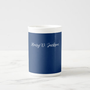 Tasse En Porcelaine Bleu marine unique écriture classique uni