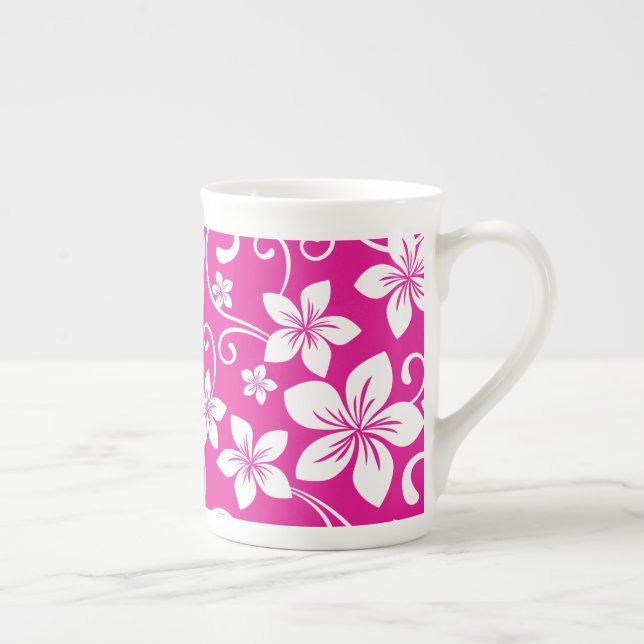 TASSE EN PORCELAINE BLEUE HAWAII (ROSE CHAUDE) BONE CHINA MUG (Droite)