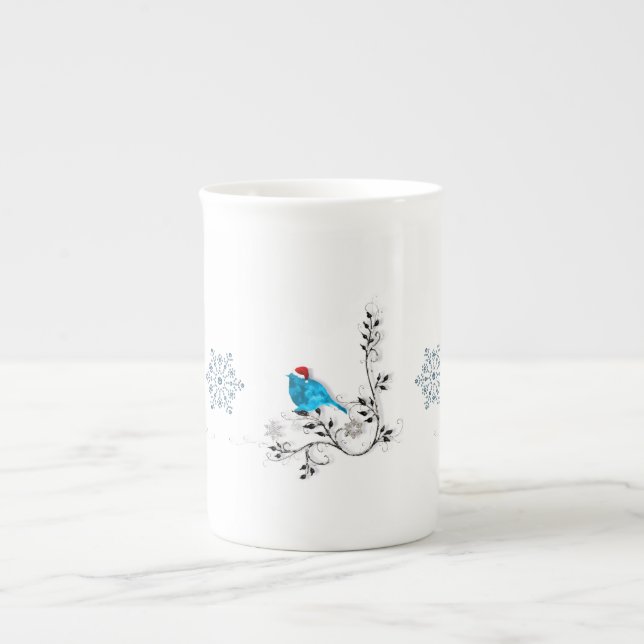 Tasse En Porcelaine Bluebird dans le chapeau du Père Noël (Devant)