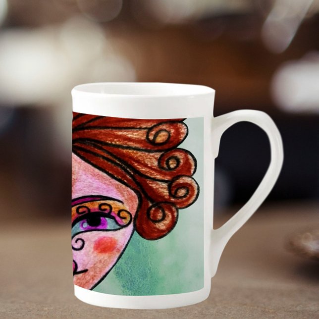 Tasse En Porcelaine Bone China Coffee Mug (Whimsical Woman - 01) (Créateur téléchargé)