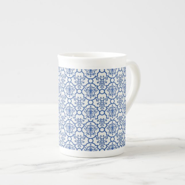 Tasse En Porcelaine Bone China Mug Blue Damask (Devant droit)