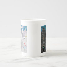 Bone China Mug Manchester UK Night Day Skyline