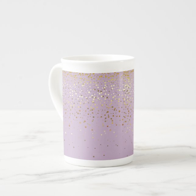 Tasse En Porcelaine Bone China Mug Petite Golden Stars-Lavender (Devant gauche)