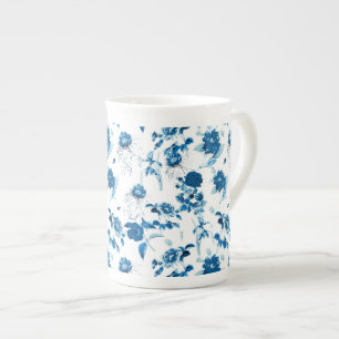 Tasse En Porcelaine Bone Chine bleu boue floral  