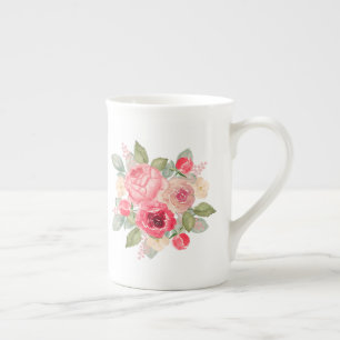 Tasse En Porcelaine Bouquet de roses roses peintes